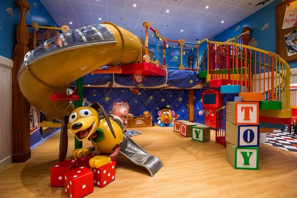 Toy story themed basement kids playroom 