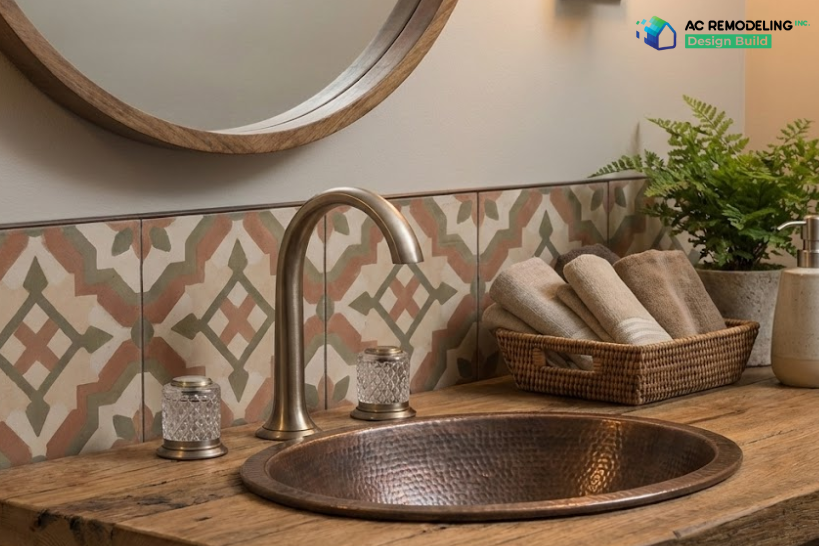 Kallista Script lavatory faucet with crystal knobs in a luxury bathroom.